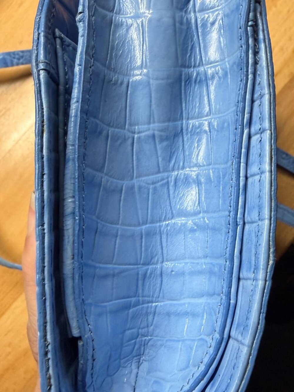 Brahmin Light Blue Alena Melbourne Croc Embossed Leather Turn Lock Crossbody Bag - Picture 15 of 16